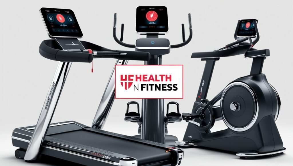 image representing Innovation in Products in fitness equipment, featuring smart features and modern design with a red 'Health N Fitness' watermark.