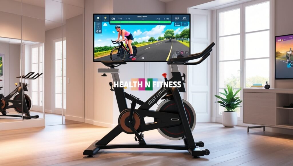 image of the Best Home Gym Equipment 2025 featuring an interactive spin bike with advanced features.