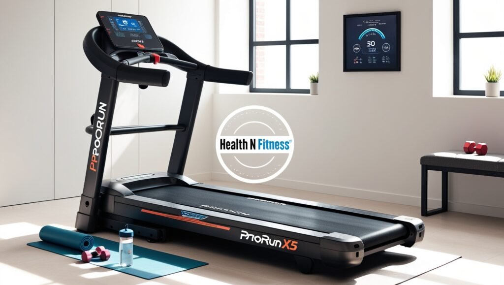 ProRun X5 treadmill in a modern home gym with advanced features, one of the Best Treadmills in 2025 for Home Fitness.